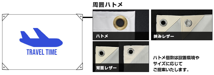 ハトメ個数は設置環境やサイズに応じてご提案いたします。