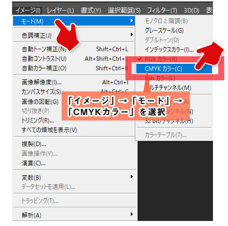 フォトショップのカラーモードをCMYKに