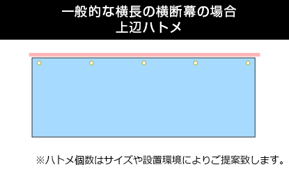 一般的な横長の横断幕の場合 上辺ハトメ